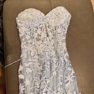 Strapless Lace Dress in Light Blue